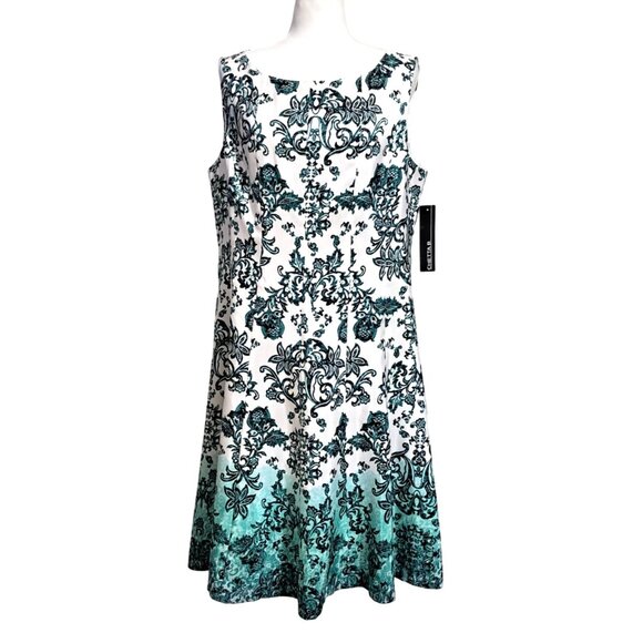 Chetta B Dress Womens Size 14 Ombre Aqua Floral Print Sleeveless NWT - Picture 1 of 14
